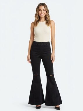 Newbury Kustom Black Distressed Super Flare Bell Bottom Jeans Small